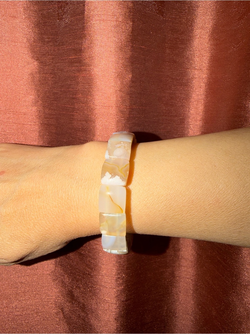 Hand-Carved Agate Stretch Bracelet in Cream and Pale Yellow - Women Jewelry